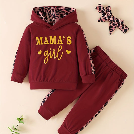3pcs Baby Girls Hoodie Set Leopard Print Sweatshirt Pants Headband