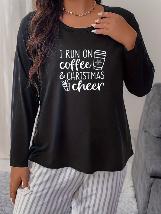  Coffee Print Long Sleeve Pajama Tee