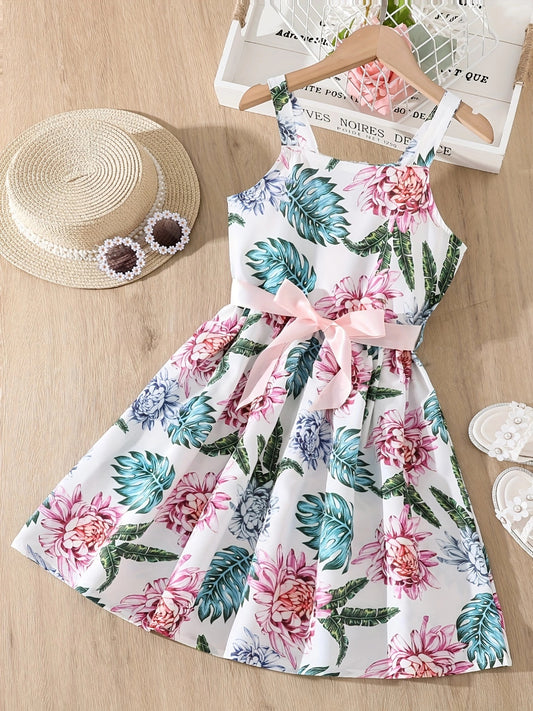 Floral Print High Waist Spaghetti Strap Short Dress For Summer