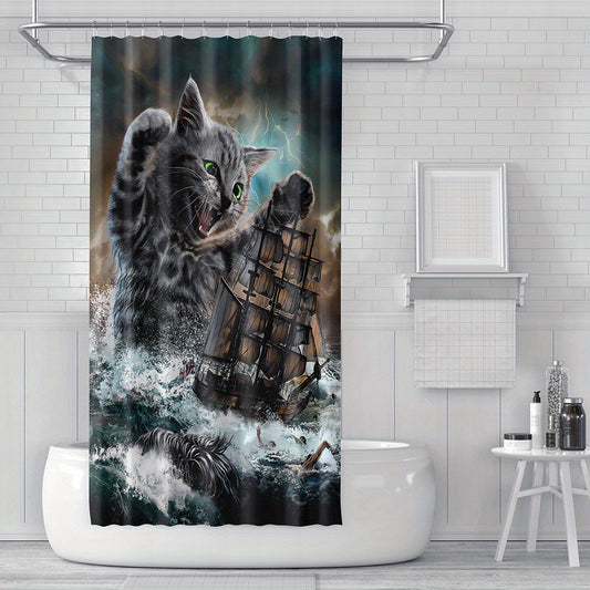 Cat Siren Sailboat Shower Curtain - Fun Bathroom Decor