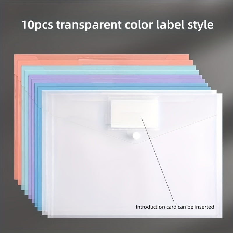 10pcs A4 Clear File Bag Plastic Office Stationery Storage Bag