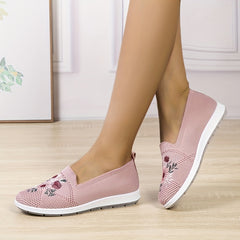 Women's Floral Embroidered Slip On Shoes Breathable Knitted Flats