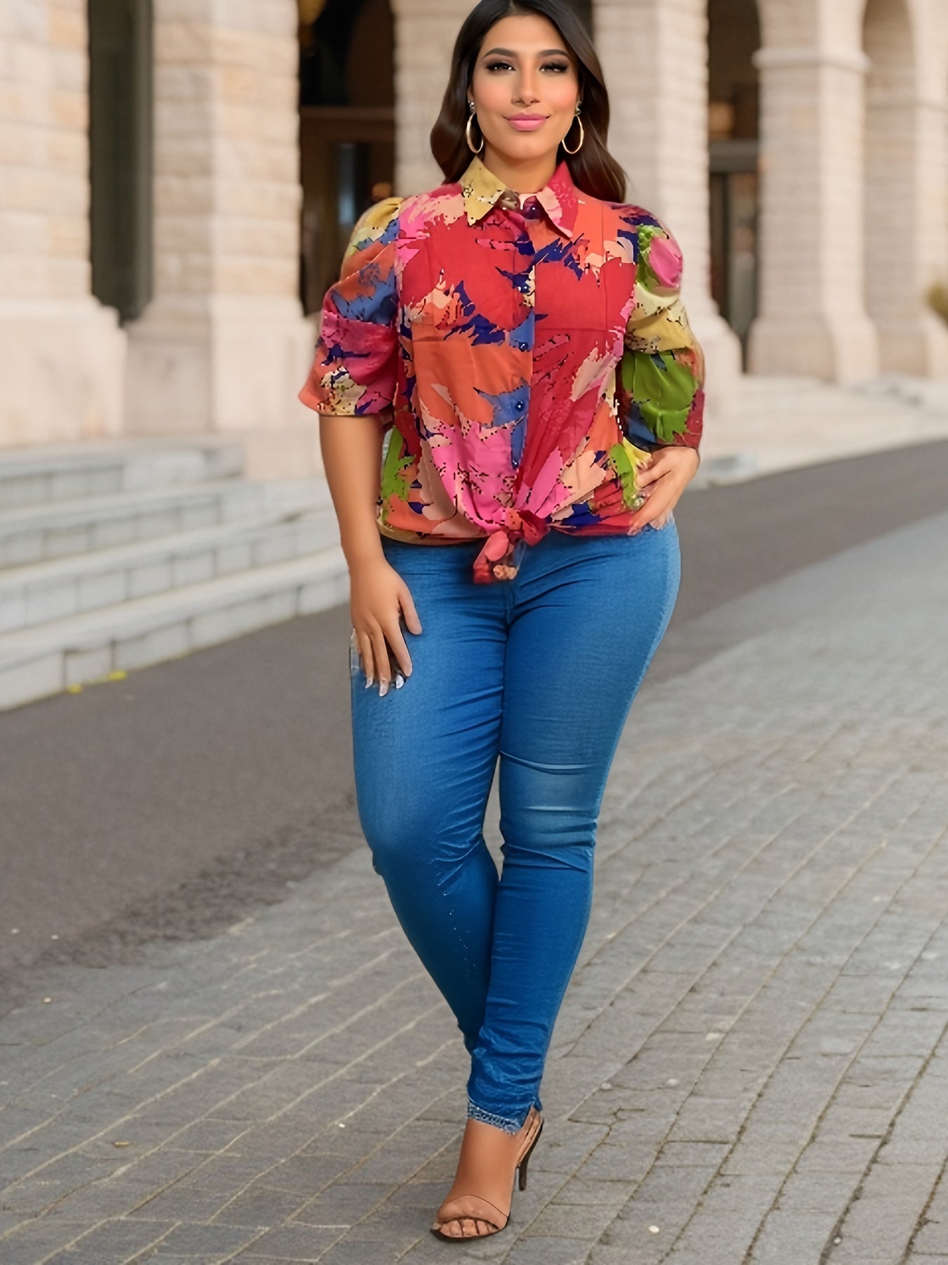  Floral Print Long Sleeve Button Up Shirt
