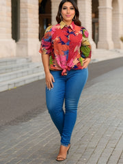  Floral Print Long Sleeve Button Up Shirt