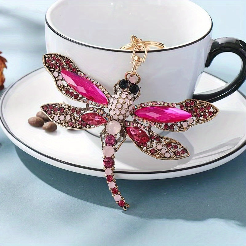 Dragonfly Keychain Rhinestone Animal Metal Key Ring Purse Bag Car Ornament