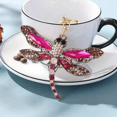 Dragonfly Keychain Rhinestone Animal Metal Key Ring Purse Bag Car Ornament