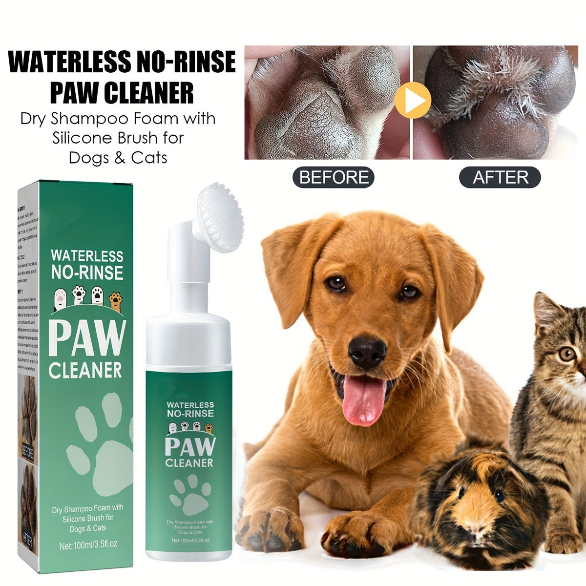 Dog Paw Cleaner Foam 100ml with Silicone Brush