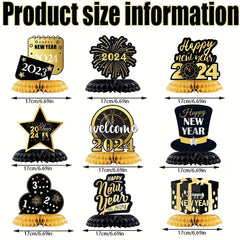 9pcs Golden Years Honeycomb Decorations Party Supplies 3D Table Topper