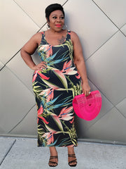  Plants Print Round Neck Tank Dress