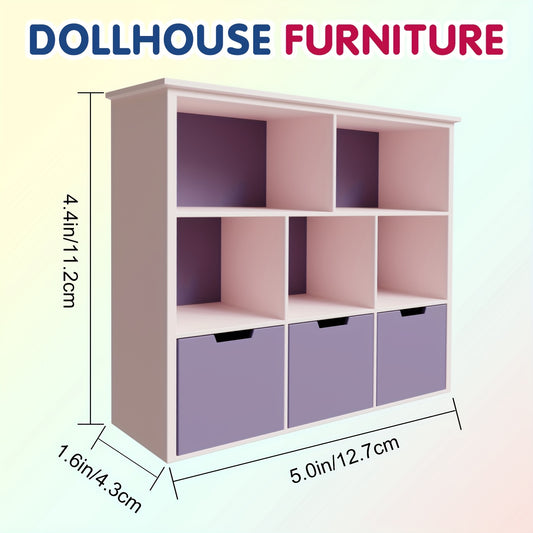 1:12 Scale Purple Dollhouse Bookshelf Miniature Storage Shelf for Dollhouse De