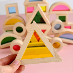 Colorful Educational Wooden Rainbow Building Blocks Sturdy Triangular