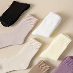 7 Pairs Soft Ribbed Solid Mid Tube Socks Women's Stockings & Hosiery