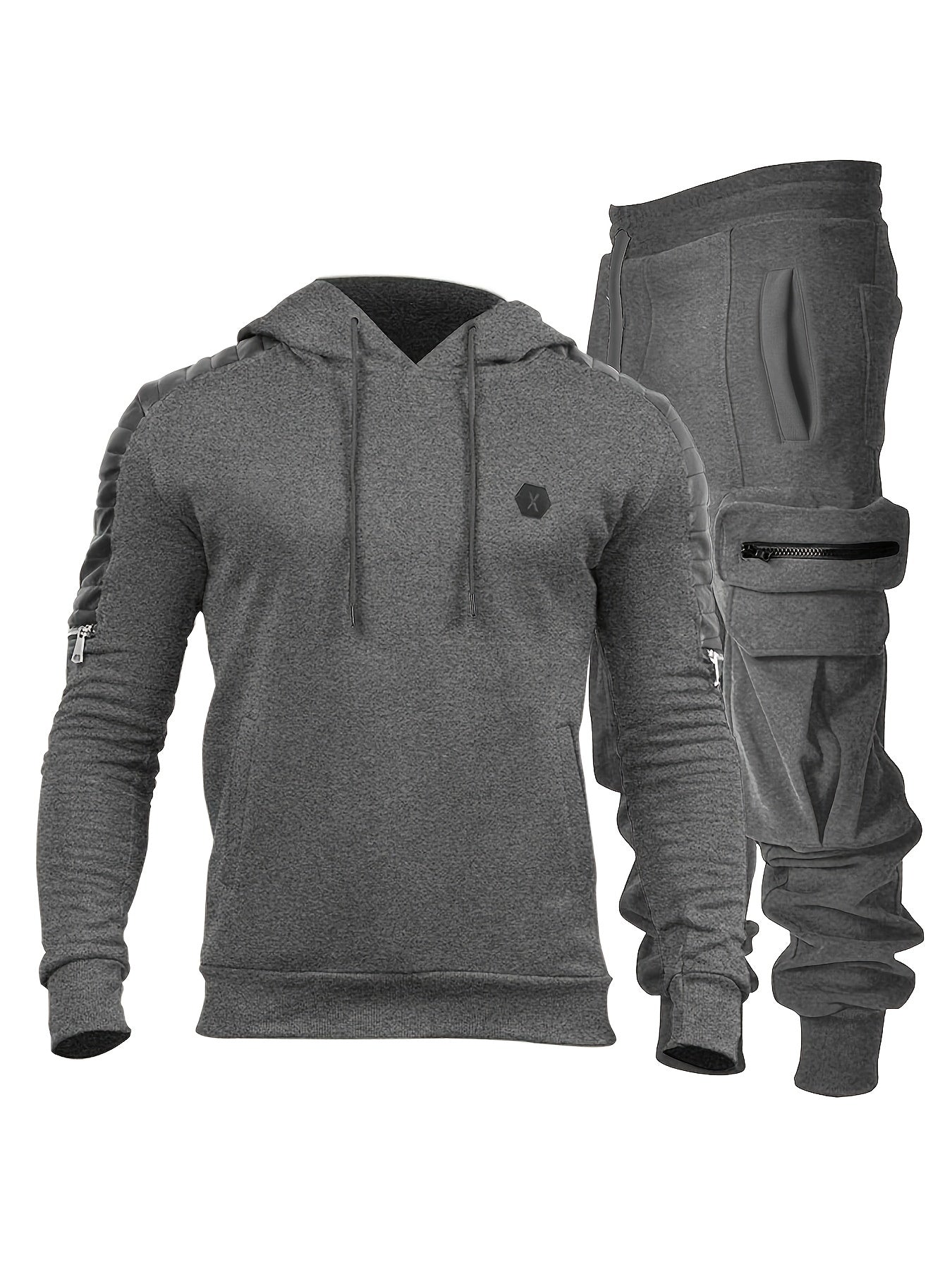 Men's Mid Stretch Hoodie & Cargo Pants Set for Outdoor Activities