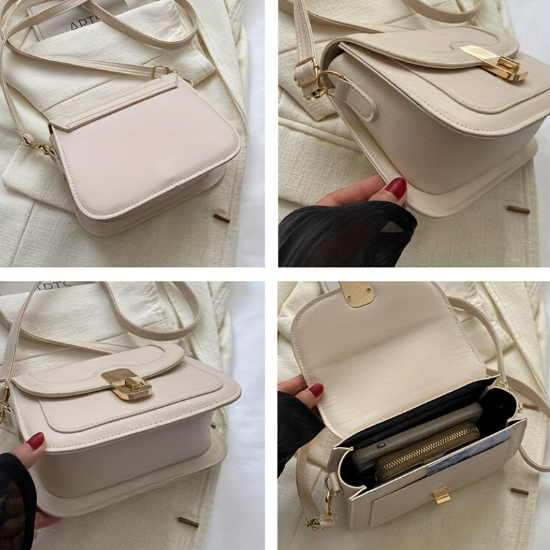Colorblock Shoulder Bag with Turn Lock Flap - All Match Purse
