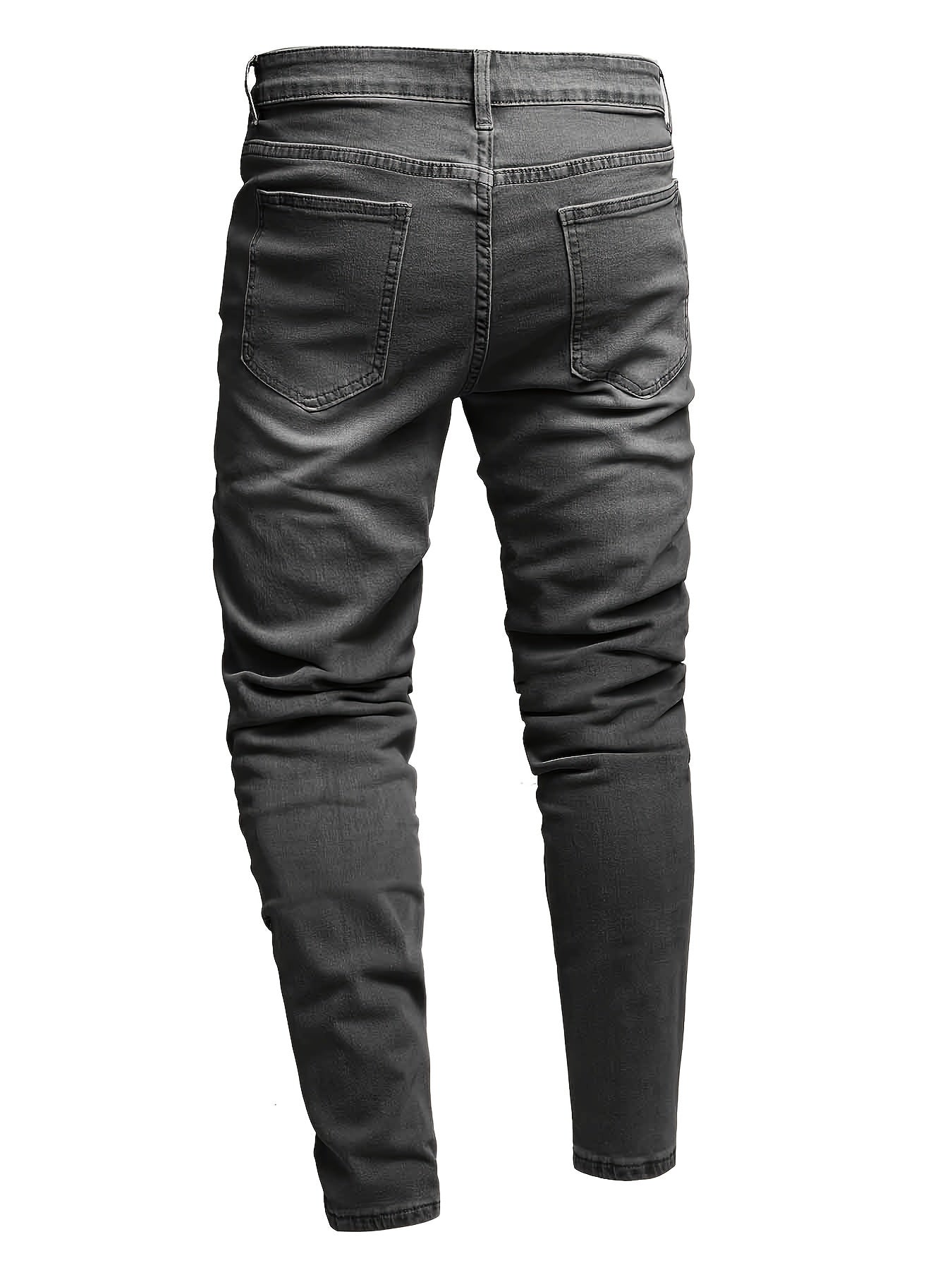 Men's Ripped Washed Slim Fit Jeans with Embroidered Bear Patch