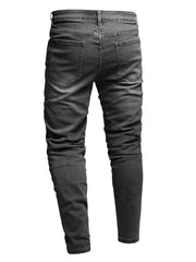 Men's Ripped Washed Slim Fit Jeans with Embroidered Bear Patch