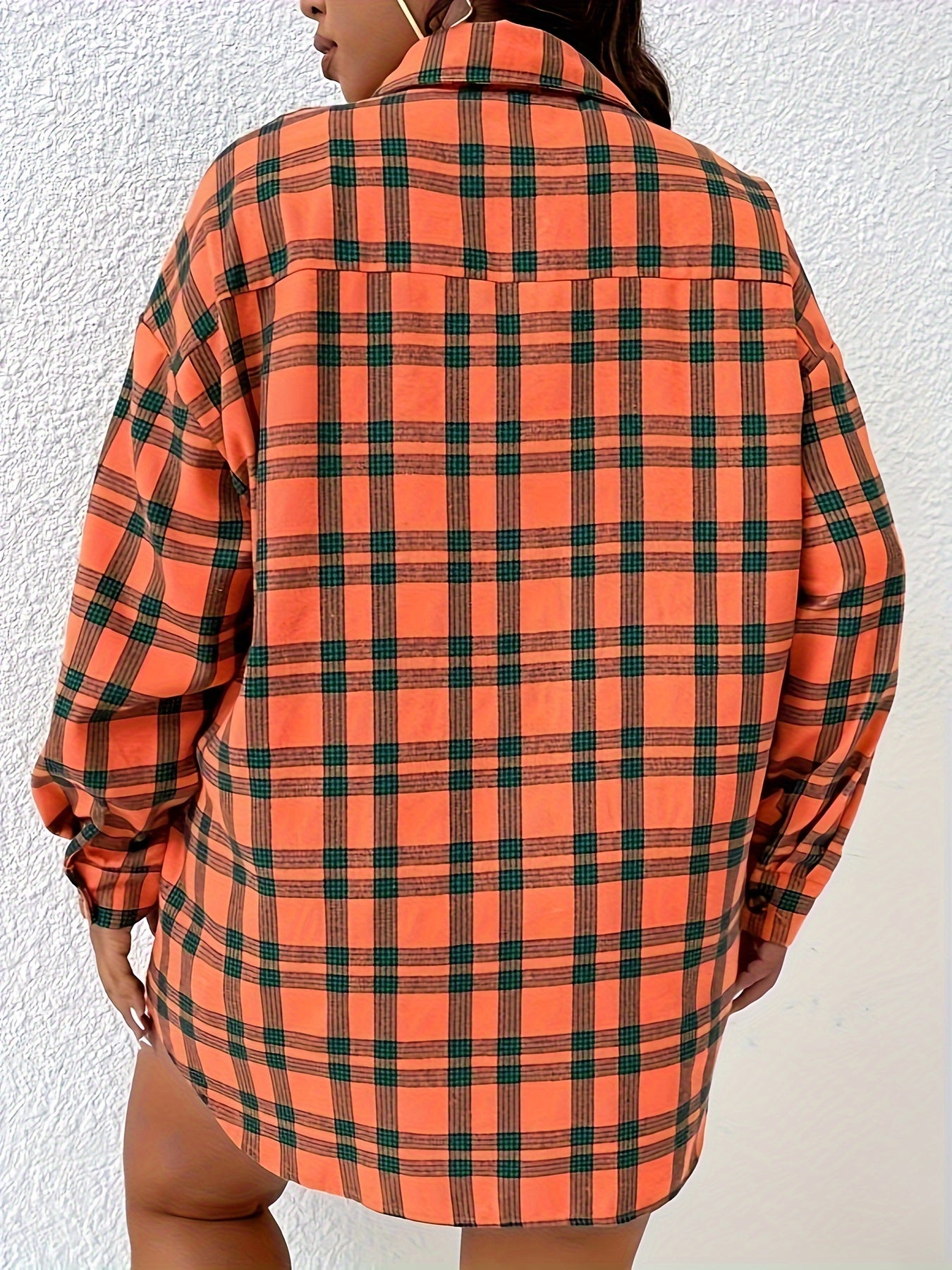  Plaid Button Up Long Sleeve Blouse