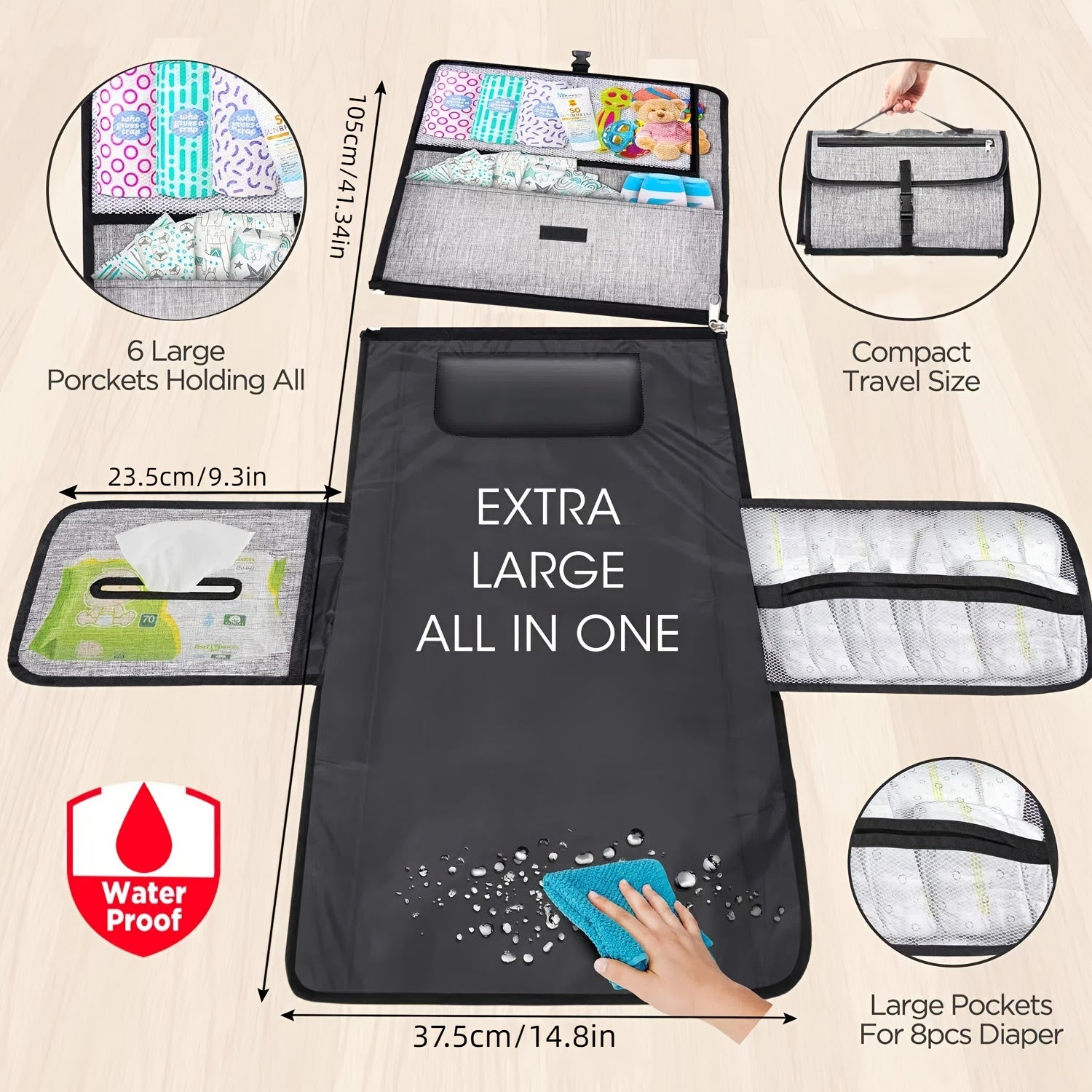 Portable Diaper Changing Pad with Smart Wipes Holder