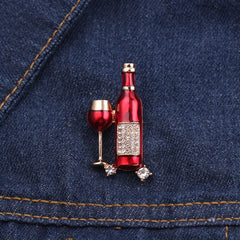 Rhinestone Wine Bottle Wine Glass Brooch Clothing Backpack Creative Pin