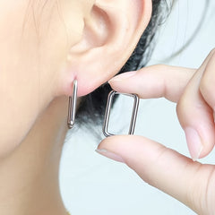 Rectangle Hoop Earrings 14K Plated Stainless Steel Women Earrings
