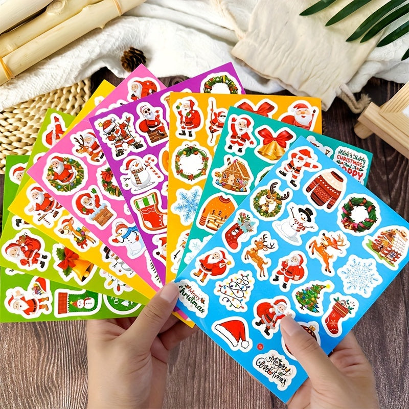 8pcs Christmas Self-adhesive Waterproof Cartoon Stickers for Party Decoration