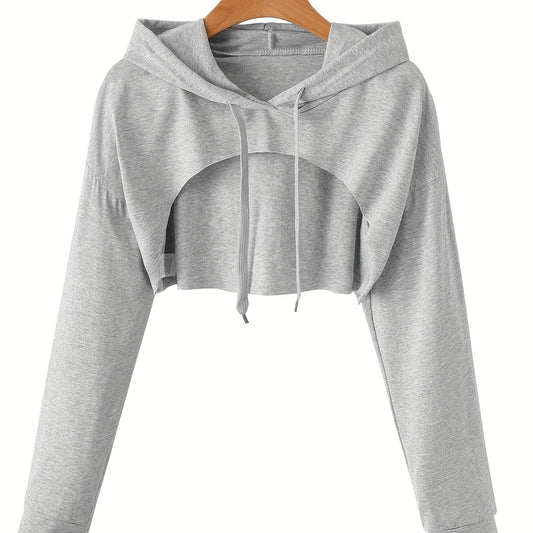 Sporty Hooded Crop Sweatshirt with Cut Out Detail