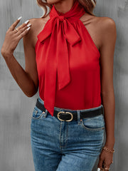 Solid Tie Neck Halter Top Casual Sleeveless Top