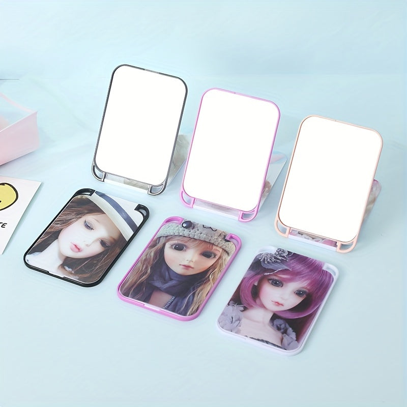Girl Pattern Makeup Mirror Square Princess Mirror Folding Portable Makeup Mirror