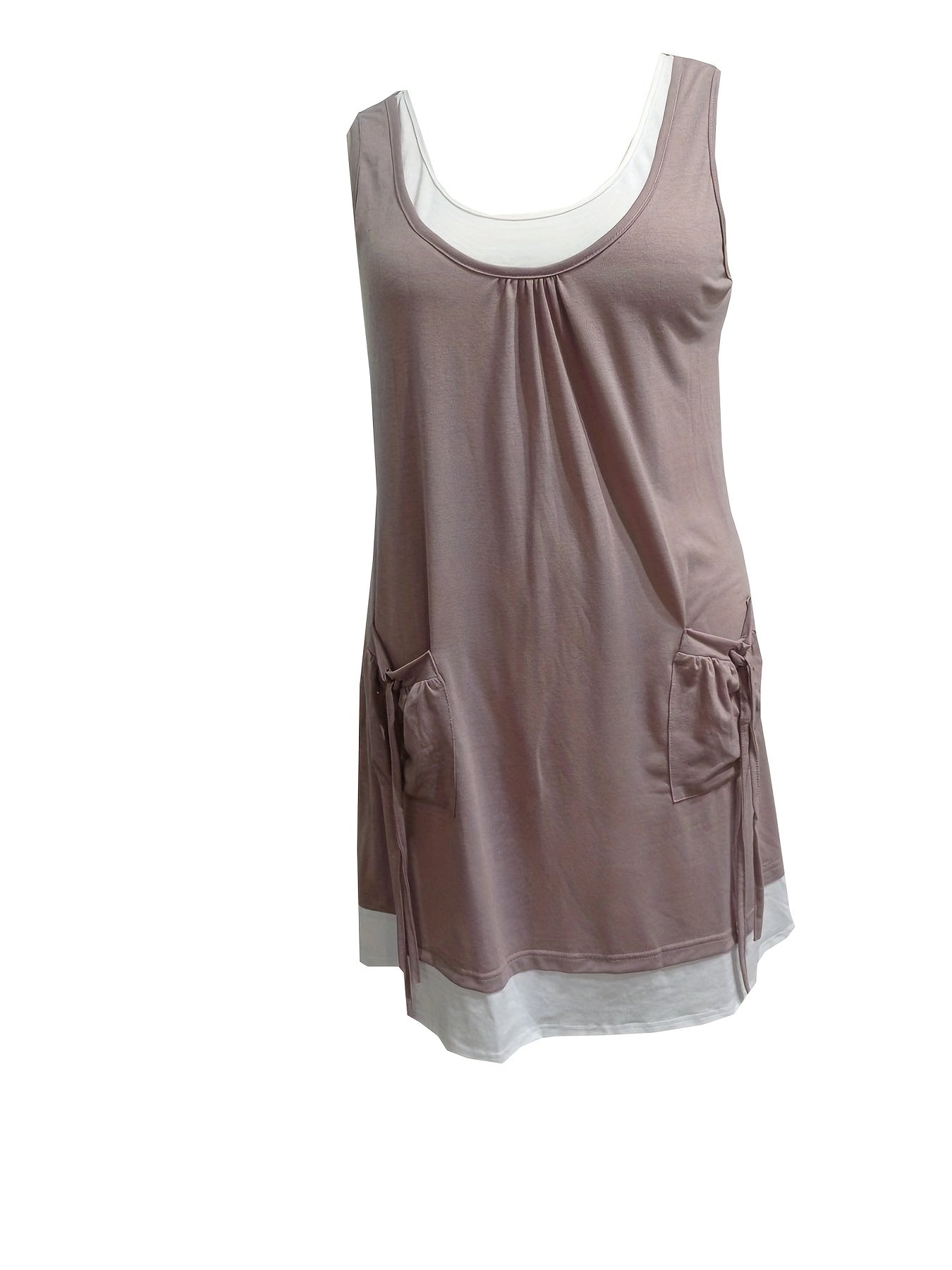  Colorblock Ruched Tank Dress with Pockets