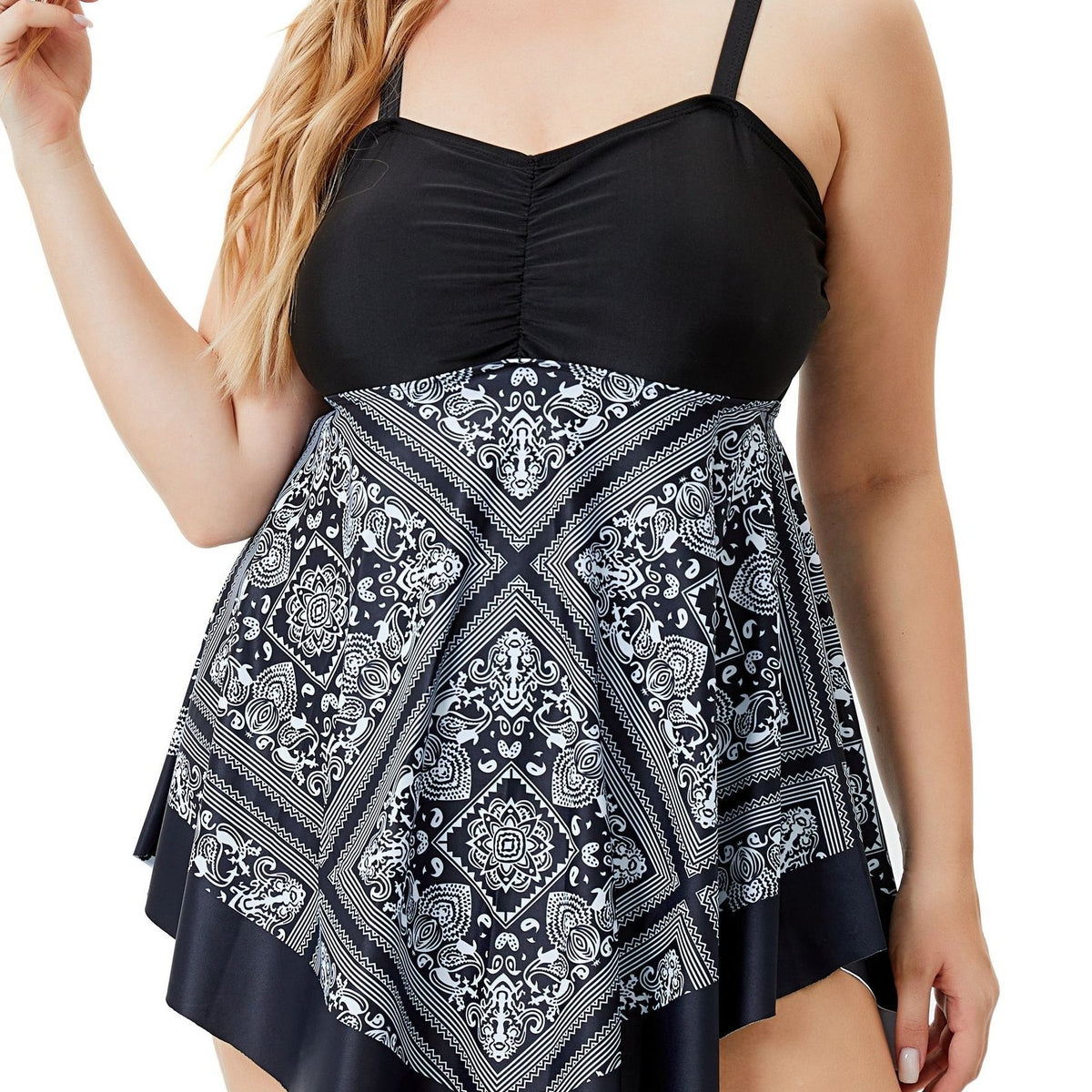  Ethnic Print Bikini Set Women's Medium Stretch Vacation Swimsuit