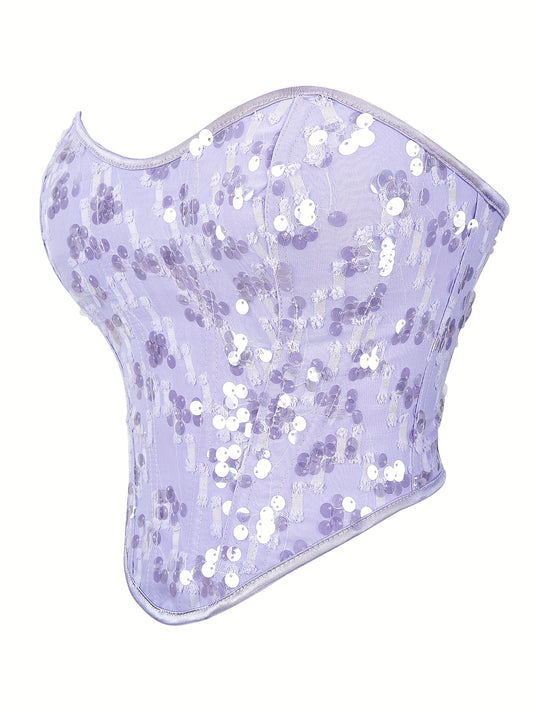 Sequin Strapless Corset Bustier Tummy Control Lace Push Up Body Shaper