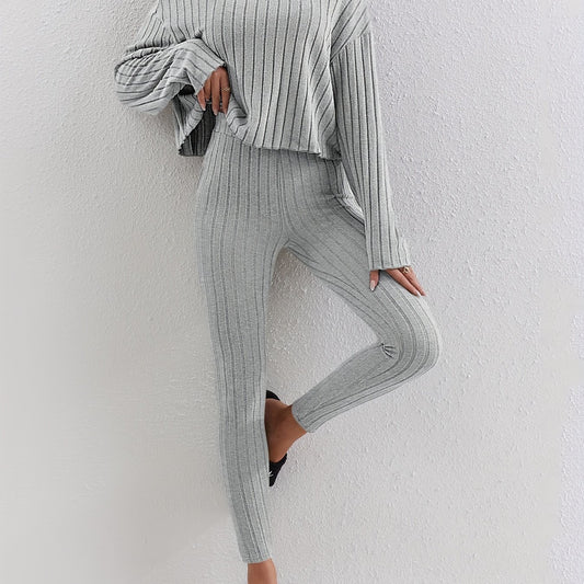 Ribbed Knit Two piece Set Casual Long Sleeve T shirt & Skinny Pants Outfits
