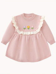 Ruched Trim Flower Pattern Dress for Toddler Girls