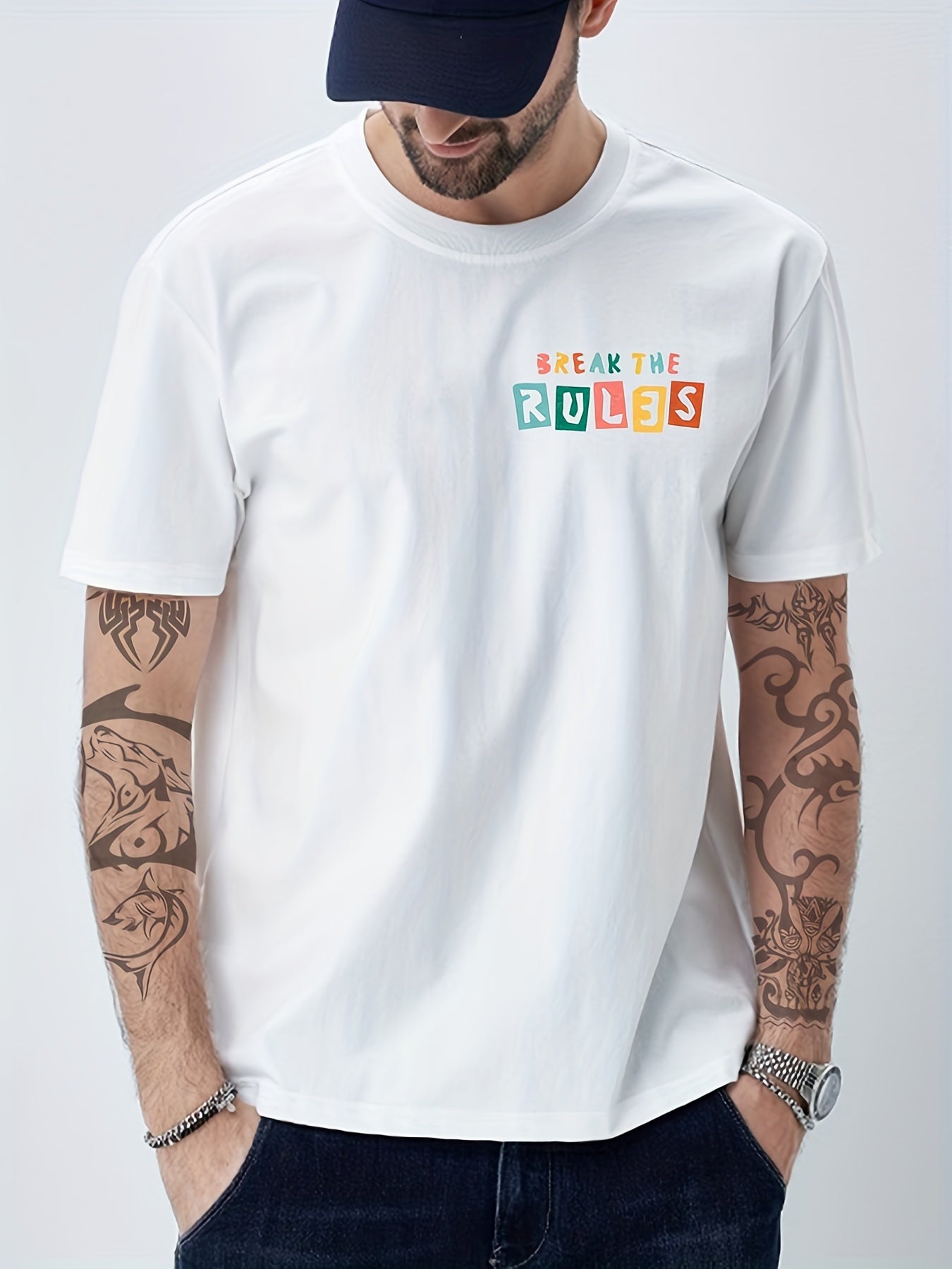 Cotton Break The Rules Print Men's Graphic Crew Neck T-shirt