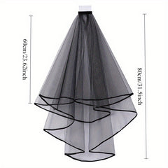 Bridal Veil Pearl Gloves Short Satin Edge Net Veil Wedding Bachelorette Party