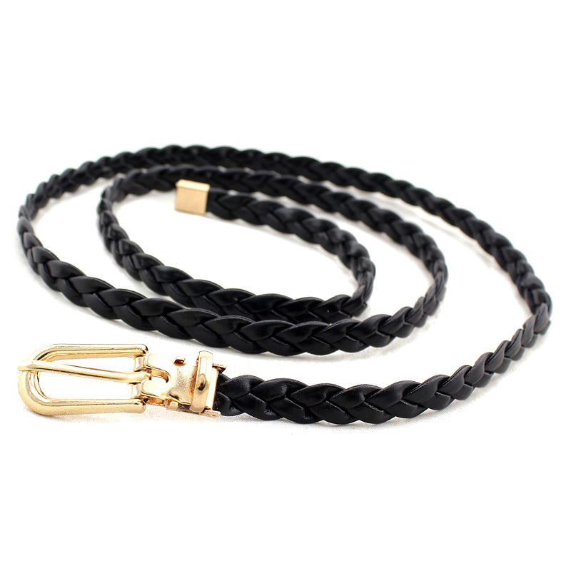 Thin Rope Belt Women's Hand-knit PU Leather Belt