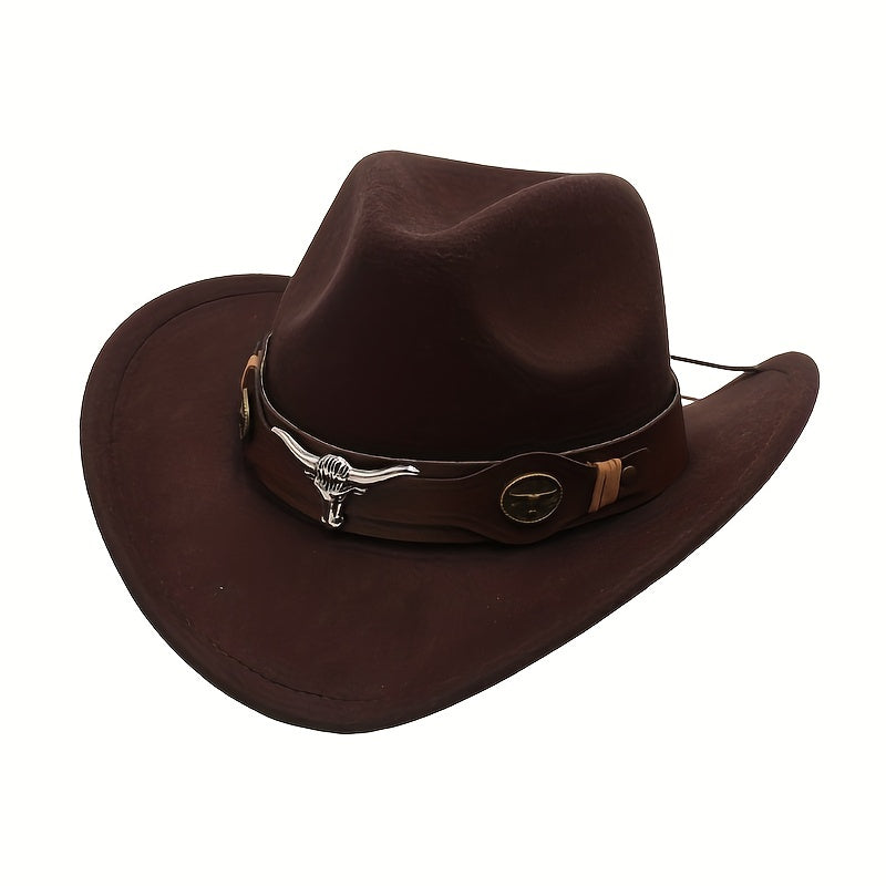 Western Cowboy Hat with Metal Bull Head