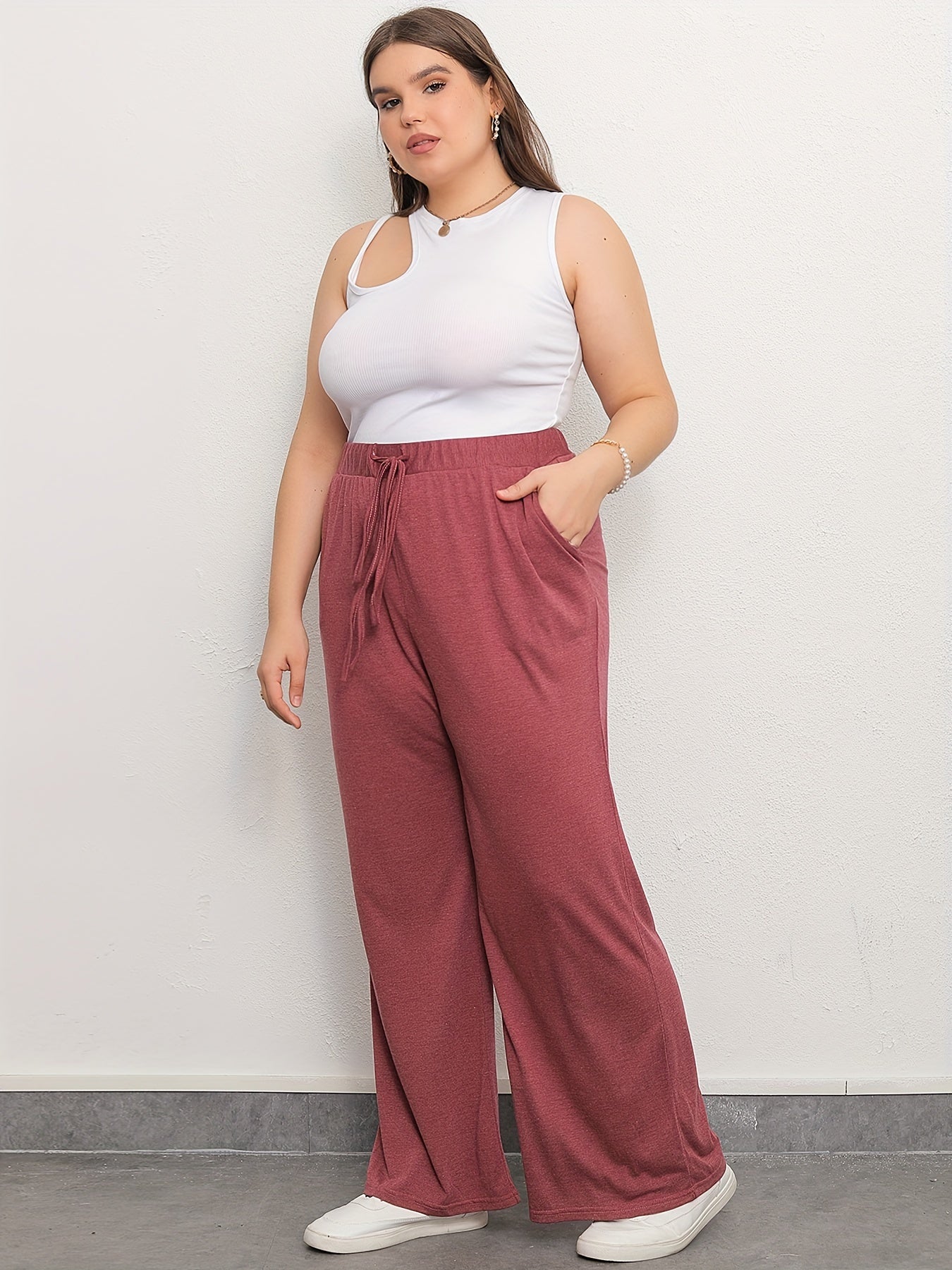 Women's Plus Wide Leg Pants With Pockets