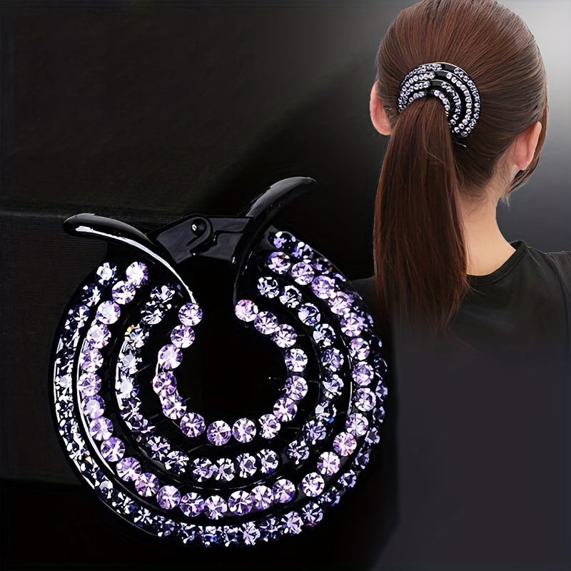 Vintage Rhinestone Hair Claw Nonslip Ponytail Holder