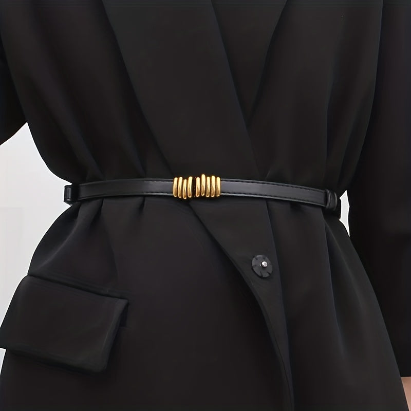 Vintage Striped Buckle Belt Thin Waistband for Women