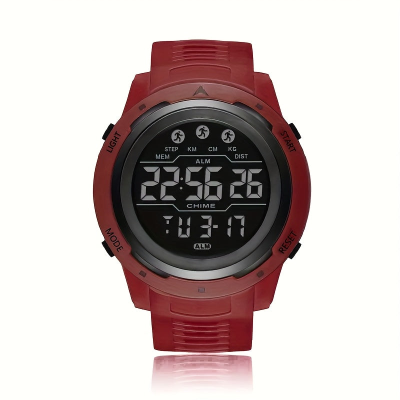 Men's Digital Sports Watch PVC Strap Plastic Case Button Powered