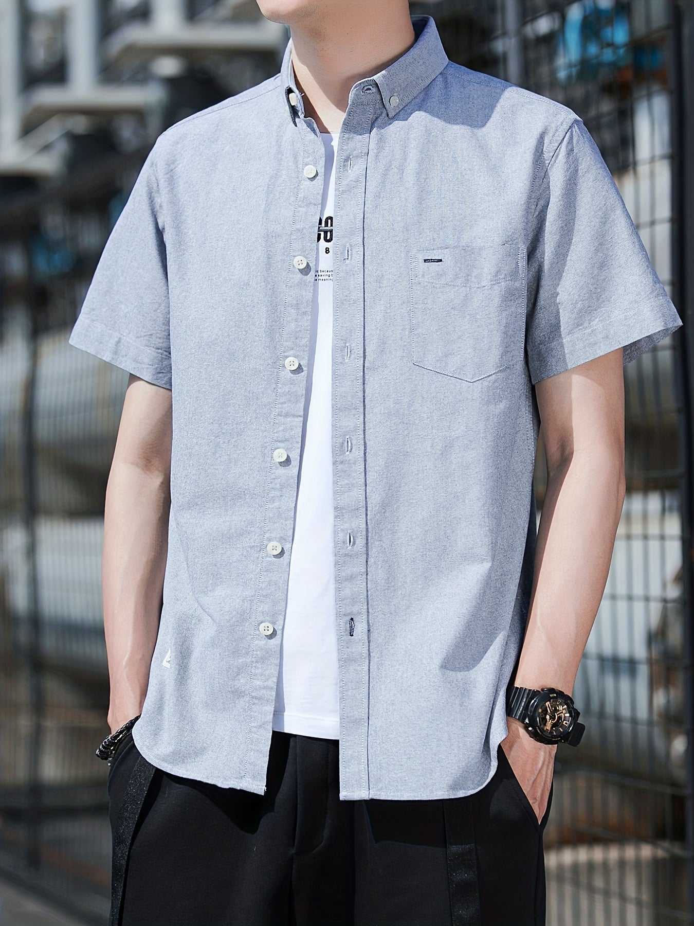 Men's Classic Button Up Shirt With Pocket for Business Occasion