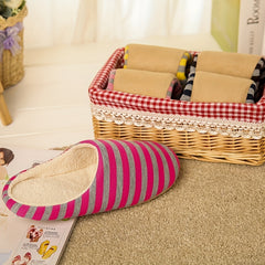 Women's Plush Lined Slippers Warm Striped Flat Shoes