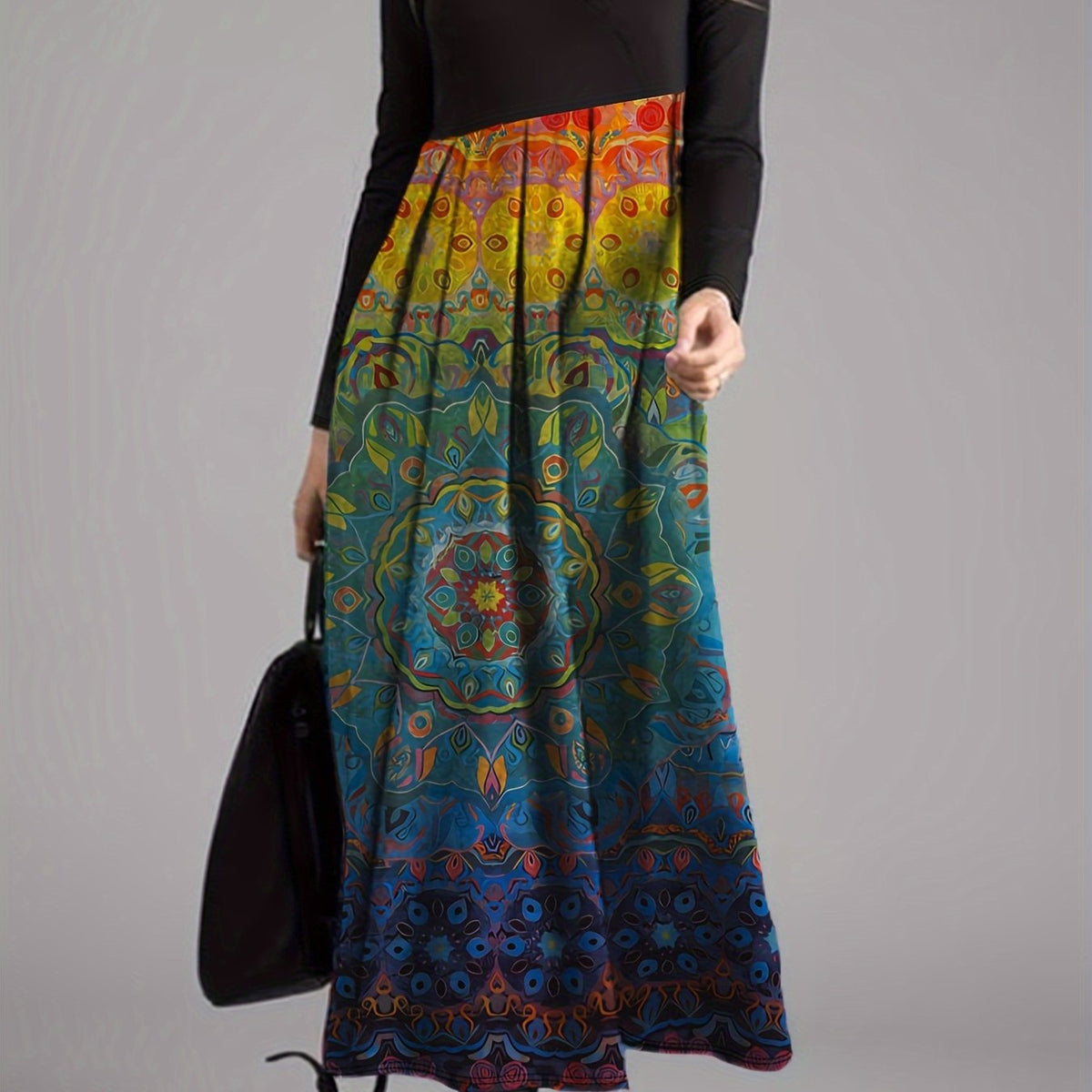  Colorblock Floral Print Maxi Dress
