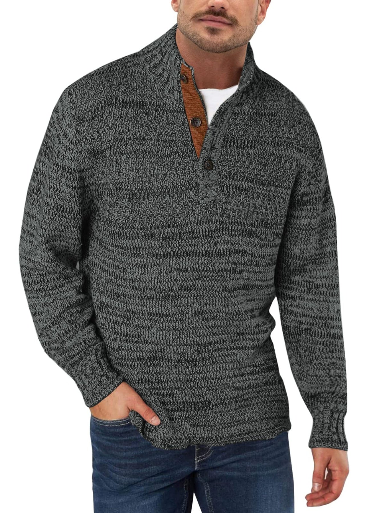 Men's Quarter Zip Polo Collar Knit Pullover Sweater