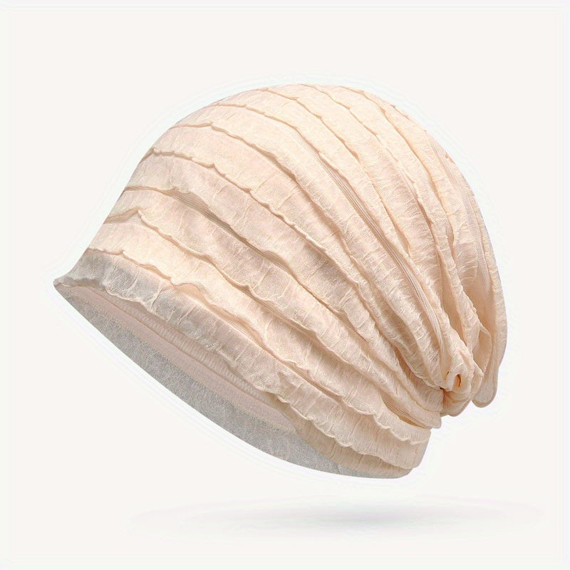 Solid Ruffles Beanie Cap for Women