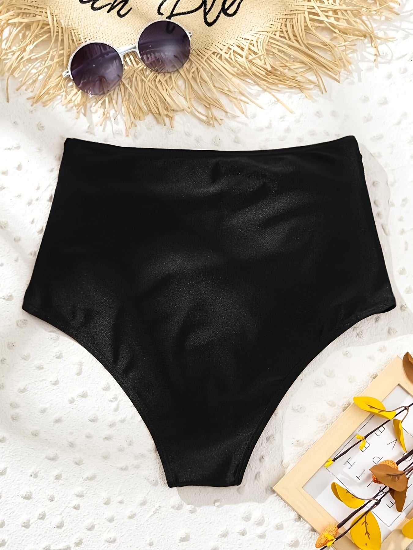 Ruched High Waist Tummy Control Bottom Solid Beach Swimwear