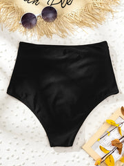 Ruched High Waist Tummy Control Bottom Solid Beach Swimwear