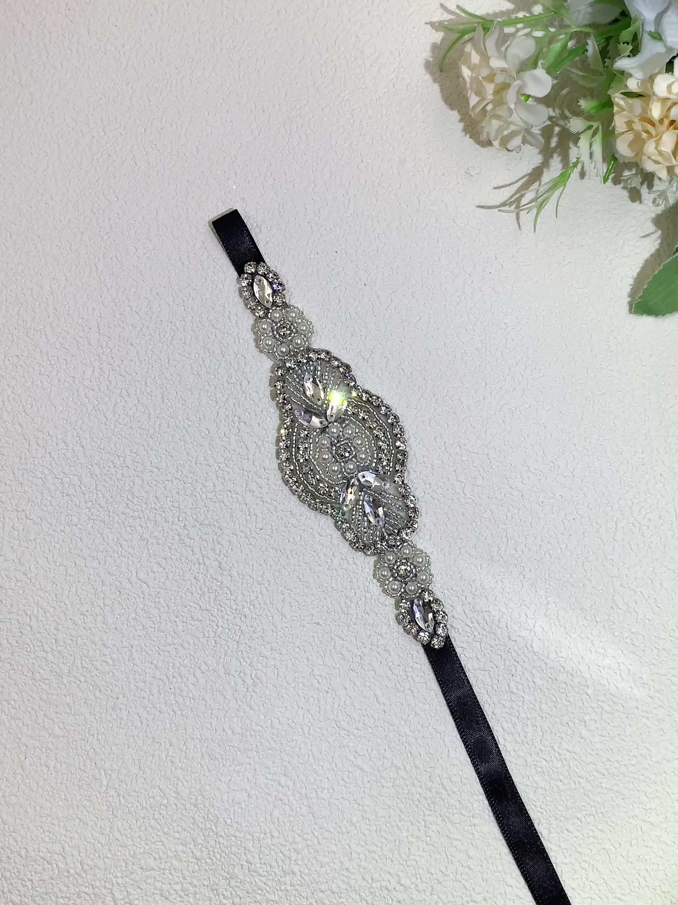 Satin Ribbon Bride Bridesmaid Belt Silver Patch Wedding Belt