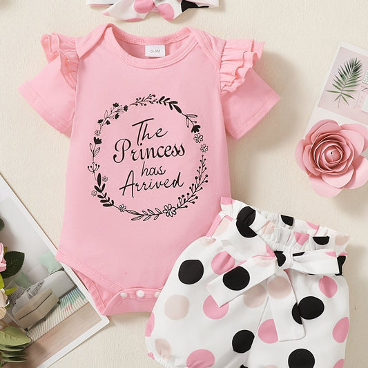 Newborn Infant Letter Bodysuit & Polka Dot Shorts Set